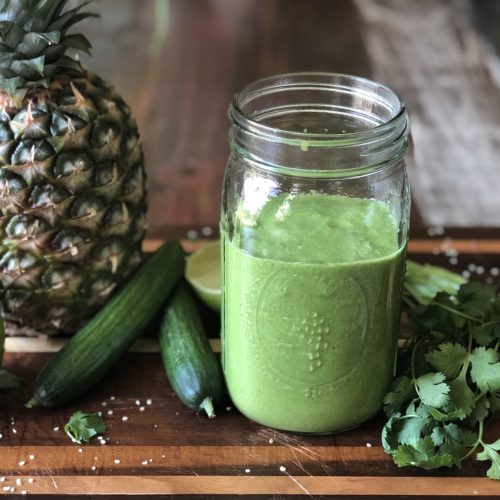Nourishing Green Smoothie in a Jar and Ingredients
