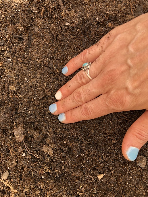 Patting soil on top of planted seed