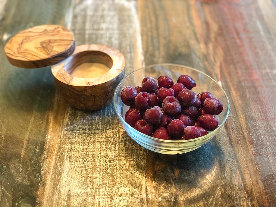 Frozen salted sweet cherries