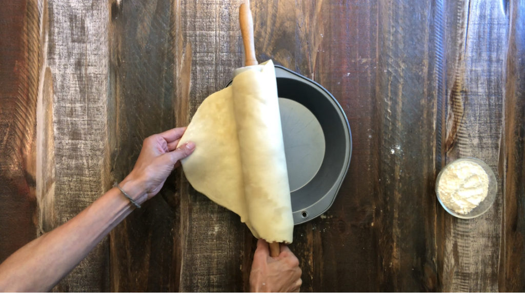 Placing dough in a pie tin
