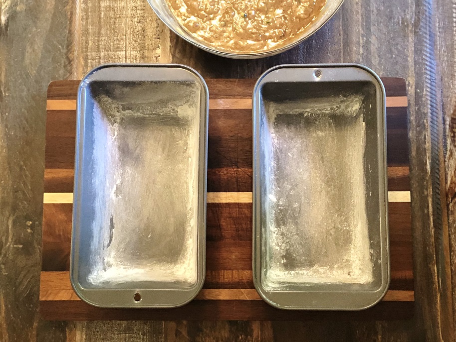 Floured pans for zucchini bread