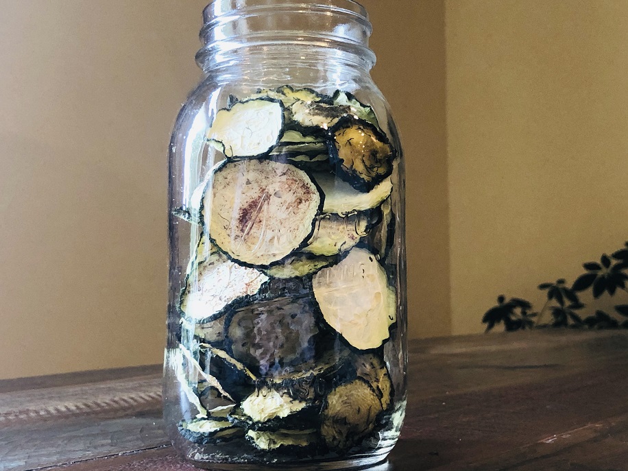 Dehydrated Zucchini Chips in a Mason Jar
