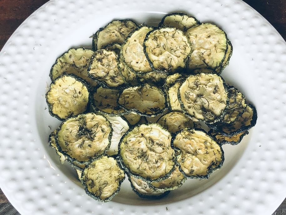 Dehydrated zucchini chips dill pickle