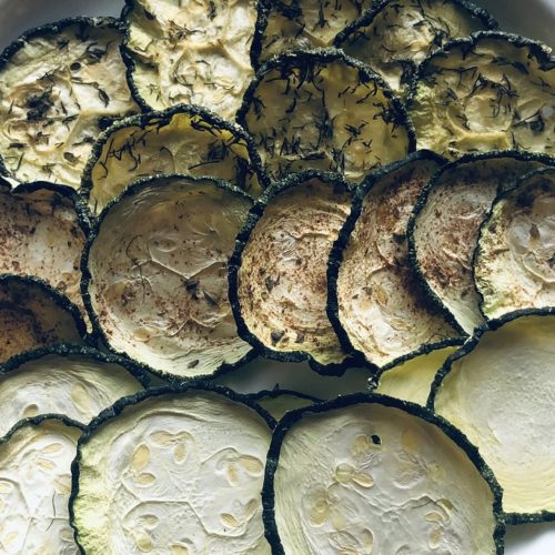 Salt Spice and Dill Pickle Zucchini Chips