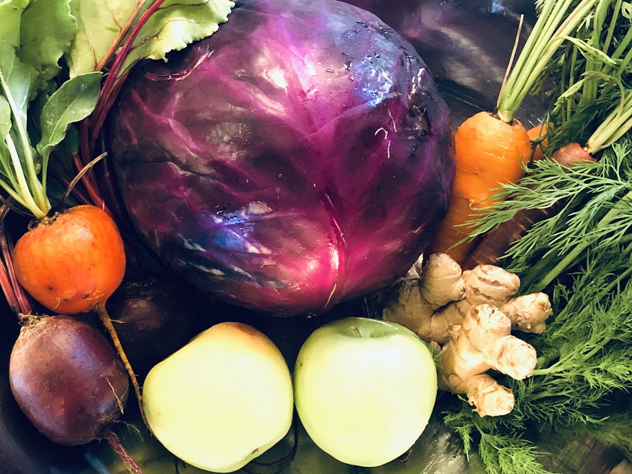 All vegetables needed for Red Cabbage Sauerkraut