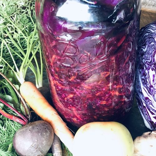 Amazing Fermented Red Cabbage with Beet, Ginger, and Apple in a Jar