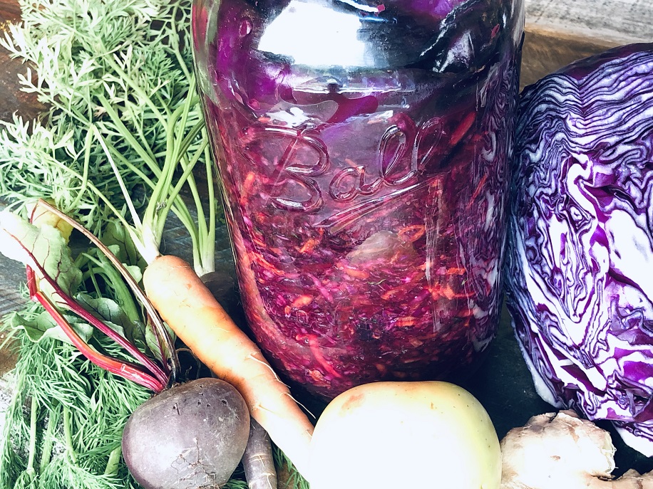 Amazing Fermented Red Cabbage Sauerkraut with Beet, Ginger, and Apple